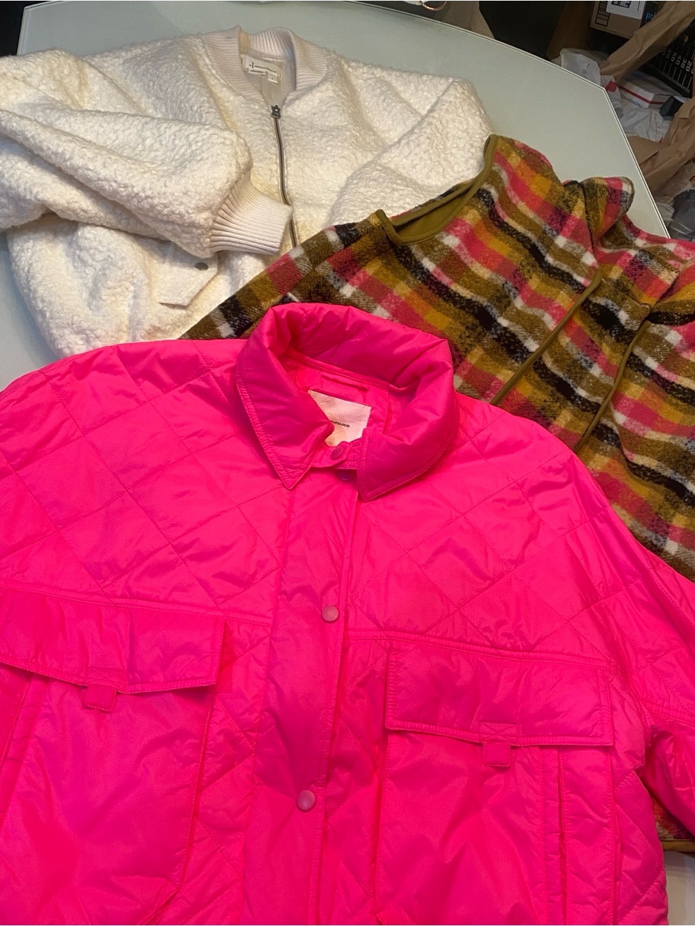 Anthropologie & Free People Outerwear 3-Piece Bundle (Bomber, Plaid Vest & Pink